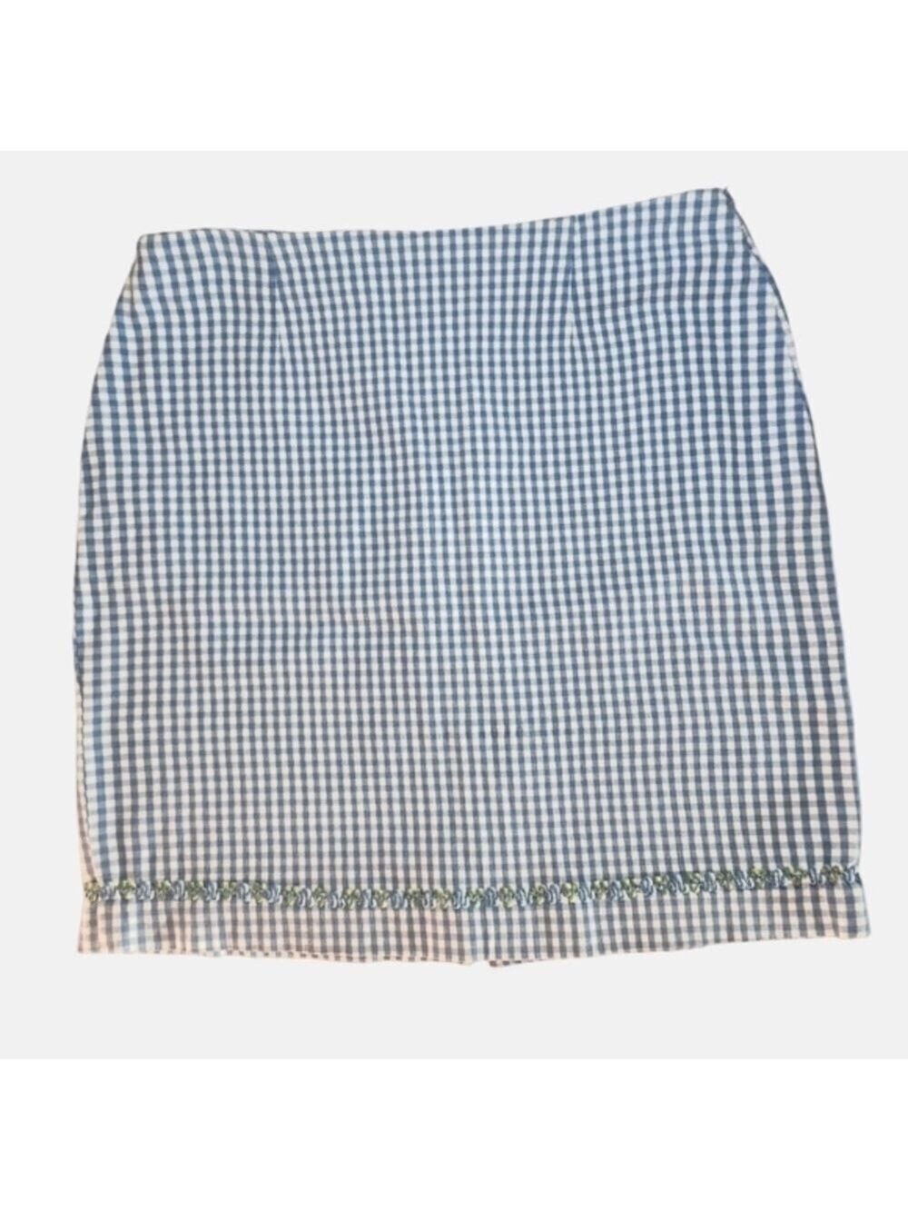 Talbots Skirt 14P Gingham Plaid Blue White Stretch Cotton Stretch Spring!